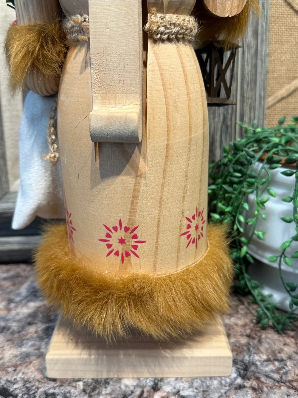 Wooden Nutcracker Santa with Red Hat and Fur Trim